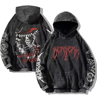 Berserk Printed Washed Hoodies Gothic Vintage Cotton Hooded Sweatshirt Y2k Oversized Long Sleeve Pullover Men Women Retro Hoodie