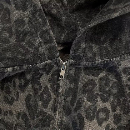 2025 Autumn/Winter European and American Warm Harajuku New Leopard Pattern Dark Design Fashion Zipper Hoodie