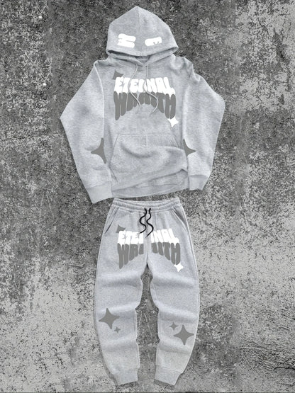 The 2025 Spring and Autumn new men's hoodie set is a casual and fashionable streetwear collection with letter prints