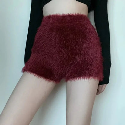 Womens Plush Shorts Slim High Waist Winter Autumn Thick Velvet Pants Aesthetic Elegant Cute Y2k Korean Shorts for Female New