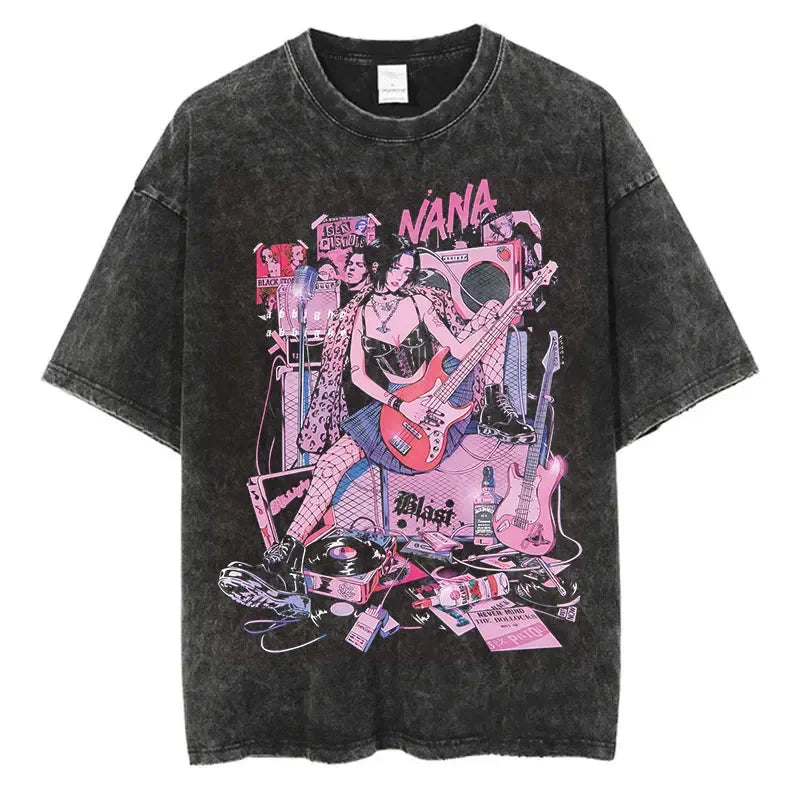 New Arrival Mens Clothe Tee Shirt Homme Graphic T-Shirts Men Tshirt for Men Japanese Anime Nana Osaki Print Vintage Washed 62918