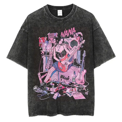 New Arrival Mens Clothe Tee Shirt Homme Graphic T-Shirts Men Tshirt for Men Japanese Anime Nana Osaki Print Vintage Washed 62918