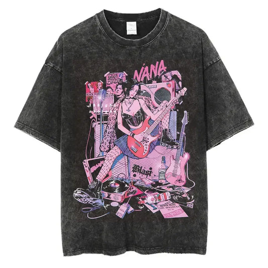 New Arrival Mens Clothe Tee Shirt Homme Graphic T-Shirts Men Tshirt for Men Japanese Anime Nana Osaki Print Vintage Washed 62918