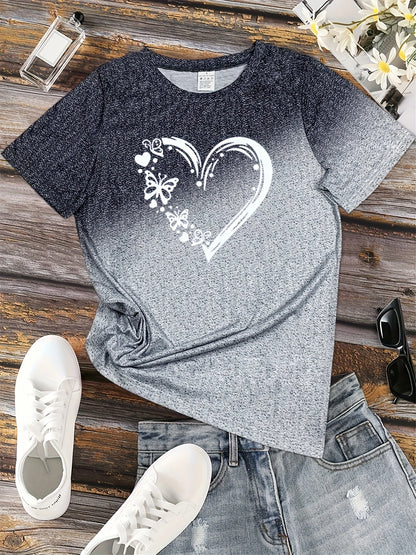 2024 New Style T-Shirt For Women Heart Print Top Fashion Women's Oversized Clothes Tees Summer Crew Neck Blouse Original Design
