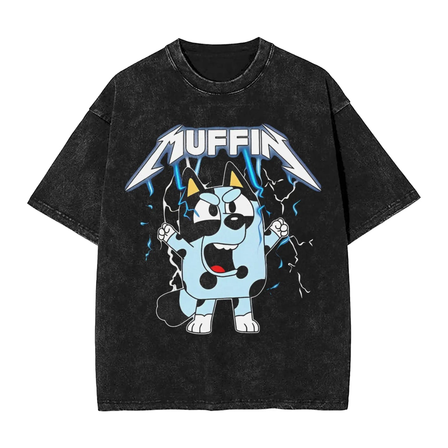 Cute Rock Muffin Graphic T Shirts Hip Hop Fashion Washed T-Shirts Short Sleeve Tee Shirt for Men Women Cotton Summer Clothing