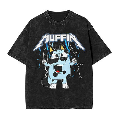 Cute Rock Muffin Graphic T Shirts Hip Hop Fashion Washed T-Shirts Short Sleeve Tee Shirt for Men Women Cotton Summer Clothing