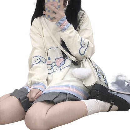 Sanrio Lolita Student Kawaii Clothes Cinnamoroll Japanese Preppy Style Versatile Cute Soft Girl Pullover Knitwear Jk Coat Women