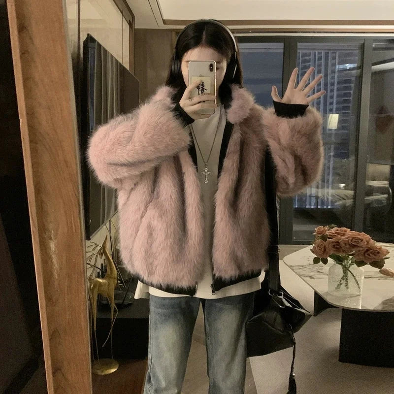 Double Sided Winter Coat Women Clothing Imitation Mink Fur Fur Hooded Cotton Jacket Female Warm Cotton-padded Clothes Outerwea