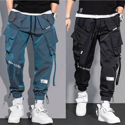 Thin Streetwear Casual Pants Men Ribbons Harem Jogging Pants Male Slim Fit Spring Cargo Pants Multi-Pockets Women Trouser K1299