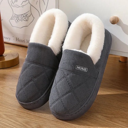 New Corduroy Cotton Slippers for Women Home Warm Shoes Soft Plush Anti-slip Couples Indoor Warm Non-slip Slides Footwear 2024