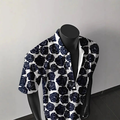 American Vintage Floral 3D Print Hawaiian Style Loose Short Sleeve Shirt