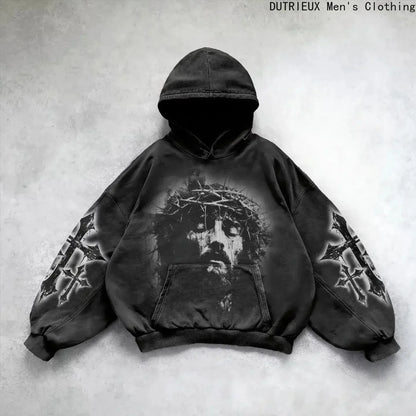 Autumn Winter Dark Streetwear Hoodie for Men Loose Fit Sports Sweatshirt with Kangaroo Pocket Men's and women's Anime Hoodie