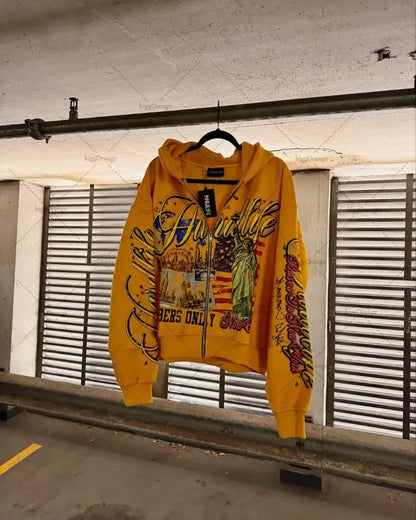 American Retro Letter Casual Loose Zipper Hoodie Men New Street Hip-hop Fashion Y2K Harajuku Oversized Sweatshirt Women