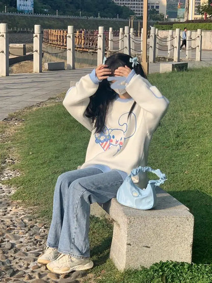 Anime Cinnamoroll Women Sweater Sanrio My Melody Kawaii Autumn Winter Preppy Student Girl Sweater Round Neck Tops Loose Sweet