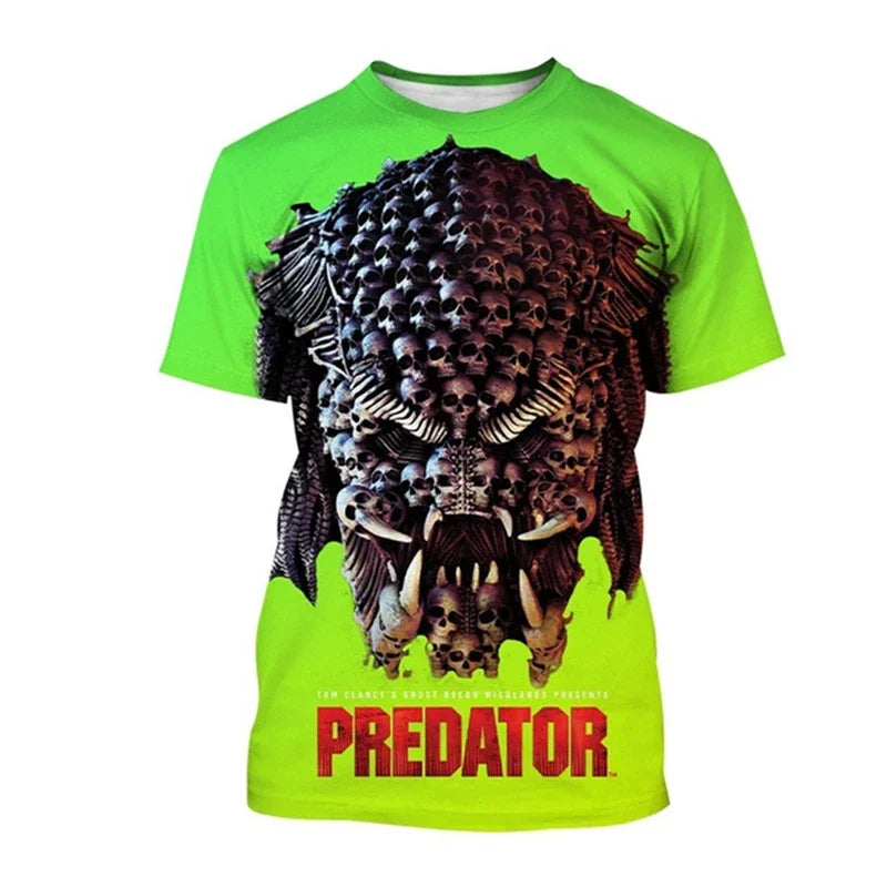 Summer Hip-hop Street Clothing Outdoor Breathable 3D Printed Predator Graphic Men's T-shirt Fashionable O-neck Short Sleeve Tops