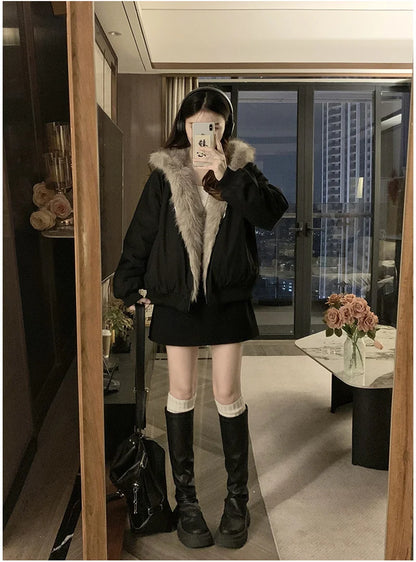 Double Sided Winter Coat Women Clothing Imitation Mink Fur Fur Hooded Cotton Jacket Female Warm Cotton-padded Clothes Outerwea