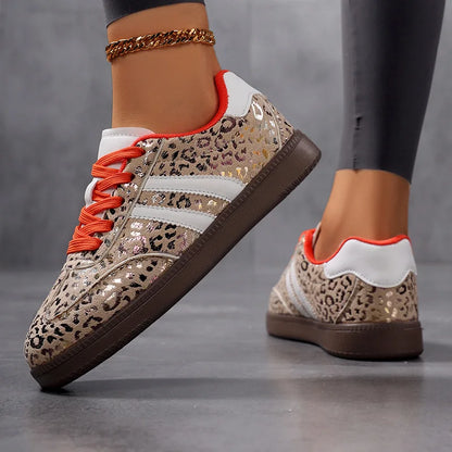 Sneakers Women 2025 New Fashion Outdoor Lace-up Leopard Casual Shoes Female Lightweight Comfortable Non Slip Flat Shoes