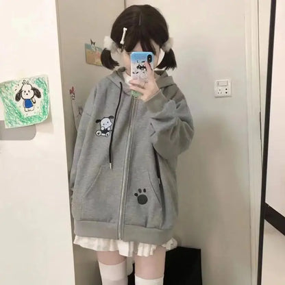 Anime Sanrioed Pochacco Cardigan Hoodie Thicken Ear Hooded Zip Jacket Kawaii Cotton Spring Autumn Sweet Loose Student Girls