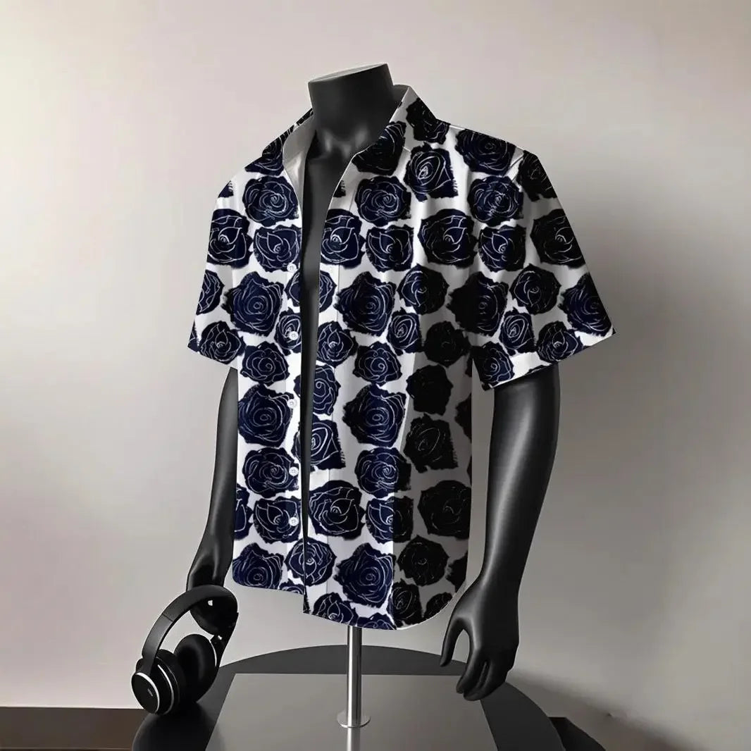 American Vintage Floral 3D Print Hawaiian Style Loose Short Sleeve Shirt