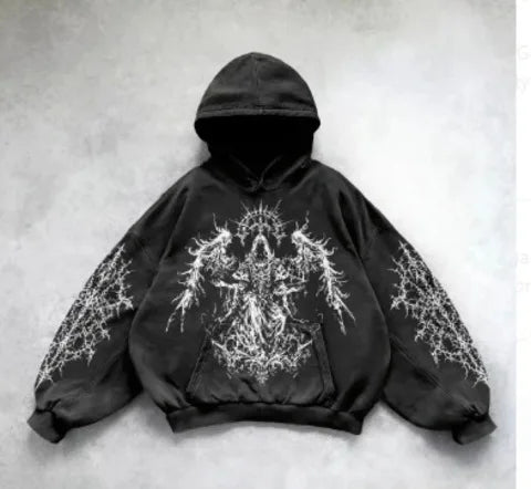 Autumn Winter Dark Streetwear Hoodie for Men Loose Fit Sports Sweatshirt with Kangaroo Pocket Men's and women's Anime Hoodie