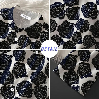 American Vintage Floral 3D Print Hawaiian Style Loose Short Sleeve Shirt