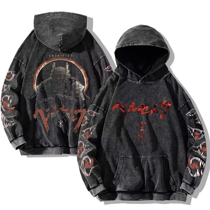 Berserk Printed Washed Hoodies Gothic Vintage Cotton Hooded Sweatshirt Y2k Oversized Long Sleeve Pullover Men Women Retro Hoodie