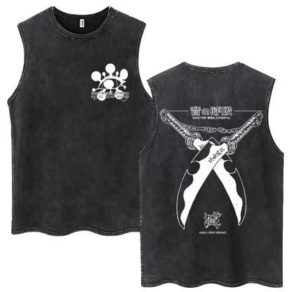 Japan Anime Demon Slayer Washed Tank Tops Hashibira Inosuke The Boar Face Manga T Shirt Men Women Loose Cotton Sleeveless Tshirt