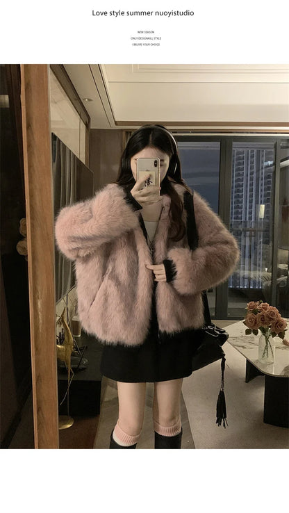 Double Sided Winter Coat Women Clothing Imitation Mink Fur Fur Hooded Cotton Jacket Female Warm Cotton-padded Clothes Outerwea