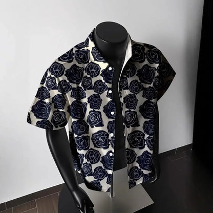 American Vintage Floral 3D Print Hawaiian Style Loose Short Sleeve Shirt