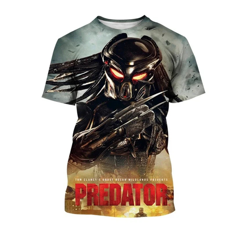 Summer Hip-hop Street Clothing Outdoor Breathable 3D Printed Predator Graphic Men's T-shirt Fashionable O-neck Short Sleeve Tops